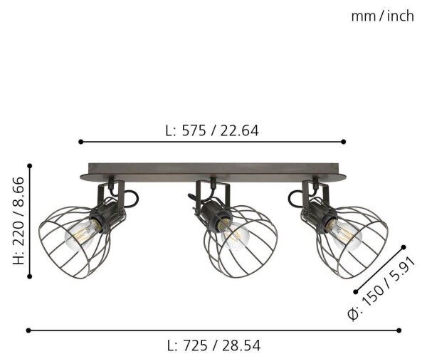 Eglo 98136 - Reflektor SAMBATELLO 3xE27/40W/230V