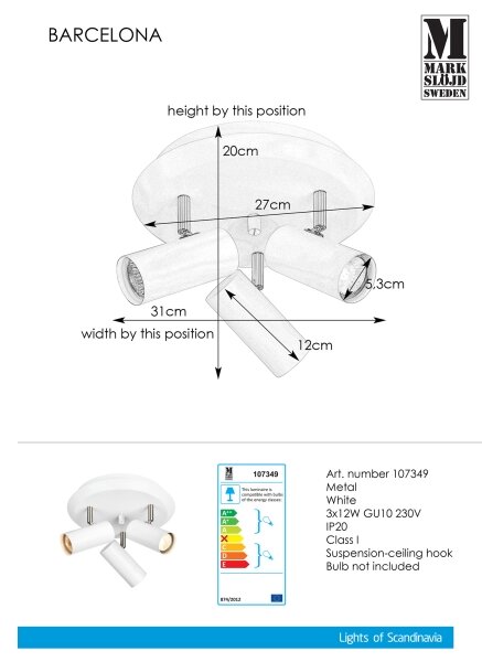 Markslöjd 107349 - Reflektor BARCELONA 3xGU10/12W/230V