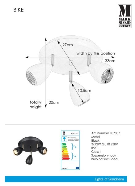 Markslöjd 107337 - Reflektor BIKE 3xGU10/12W/230V