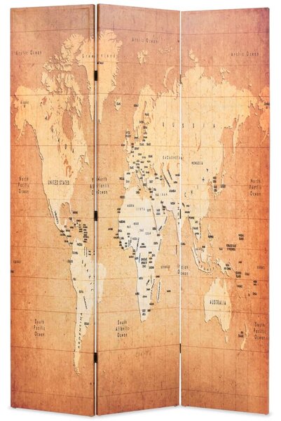VidaXL Zložljiv paravan 120x170 cm zemljevid sveta rumen