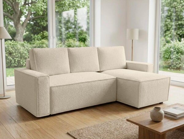 Kremna raztegljiva kotna sedežna garnitura SMART BOUCLE, 232x143 cm, obojestranska