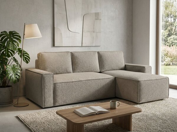 Sivo bež raztegljiva kotna sedežna garnitura SMART BOUCLE, 232x143 cm, obojestranska