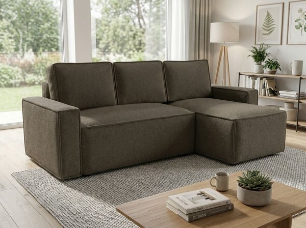 Sivo rjava raztegljiva kotna sedežna garnitura SMART BOUCLE, 232x143 cm, obojestranska