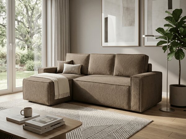Temno bež raztegljiva kotna sedežna garnitura SMART BOUCLE, 232x143 cm, obojestranska