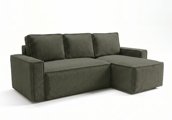 Akcija Raztegljiva obojestranska sedežna garnitura v obliki črke L SMART BOUCLE 232x143 cm, temno zelena II. kakovost