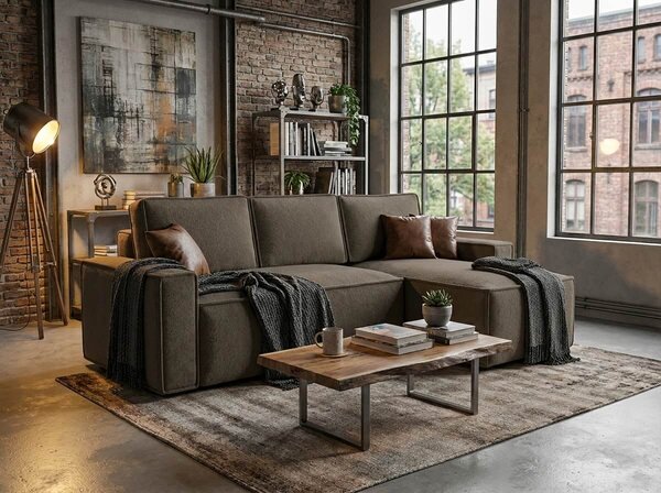 Sivo rjava raztegljiva kotna sedežna garnitura SMART BOUCLE, 232x143 cm, obojestranska