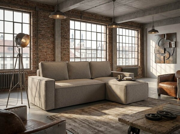 Sivo bež raztegljiva kotna sedežna garnitura SMART BOUCLE, 232x143 cm, obojestranska