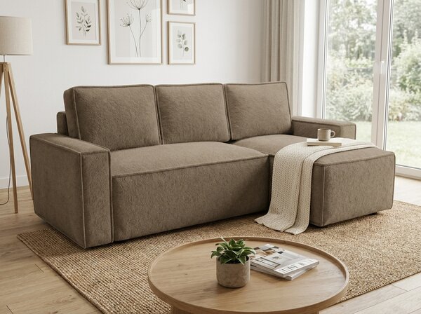 Temno bež raztegljiva kotna sedežna garnitura SMART BOUCLE, 232x143 cm, obojestranska