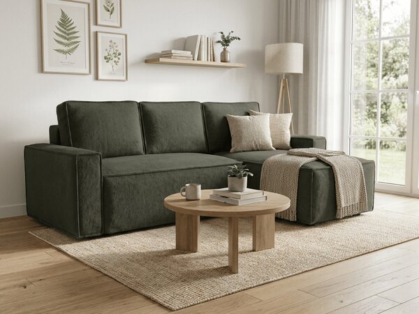 Akcija Raztegljiva obojestranska sedežna garnitura v obliki črke L SMART BOUCLE 232x143 cm, temno zelena II. kakovost