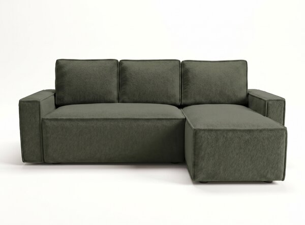 Akcija Raztegljiva obojestranska sedežna garnitura v obliki črke L SMART BOUCLE 232x143 cm, temno zelena II. kakovost