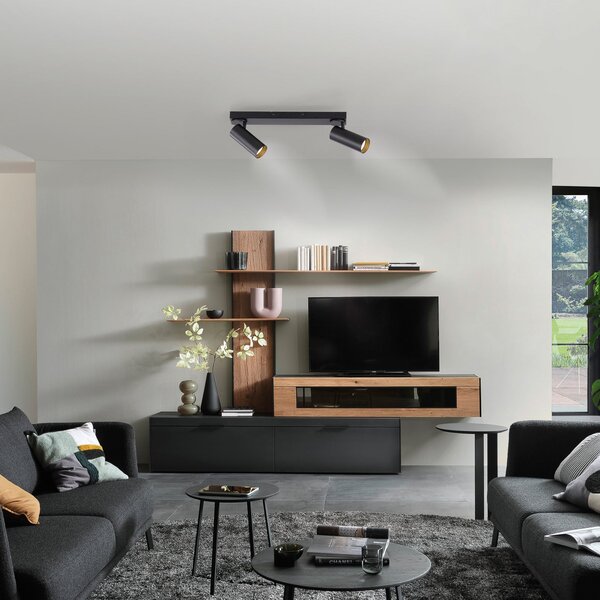 Schöner Wohnen Stropni reflektor RIK, črn, 2-žarčni, 59 cm, kovina, GU10-LED, Črna, Dnevna soba / jedilnica, Aluminij, Sodobni, Strop z več plameni