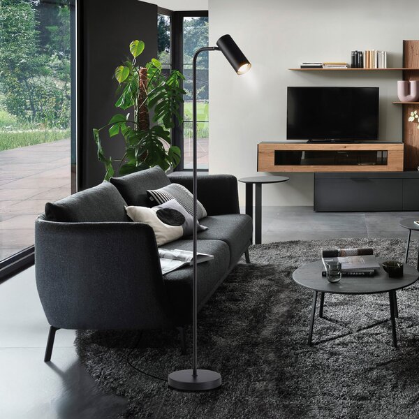 Schöner Wohnen Stojna svetilka RIK, črna, višina 140 cm, kovina, GU10-LED, Črna, Dnevna soba / jedilnica, Aluminij, Sodobni