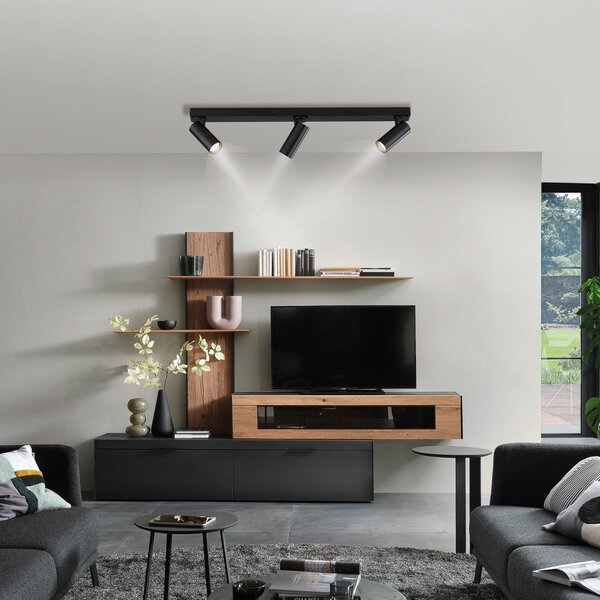 Schöner Wohnen Stropni reflektor RIK, črn, 3-žarčni, 89 cm, kovina, GU10-LED, Črna, Dnevna soba / jedilnica, Aluminij, Sodobni, Strop z več plameni