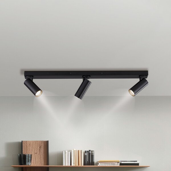 Schöner Wohnen Stropni reflektor RIK, črn, 3-žarčni, 89 cm, kovina, GU10-LED, Črna, Dnevna soba / jedilnica, Aluminij, Sodobni, Strop z več plameni