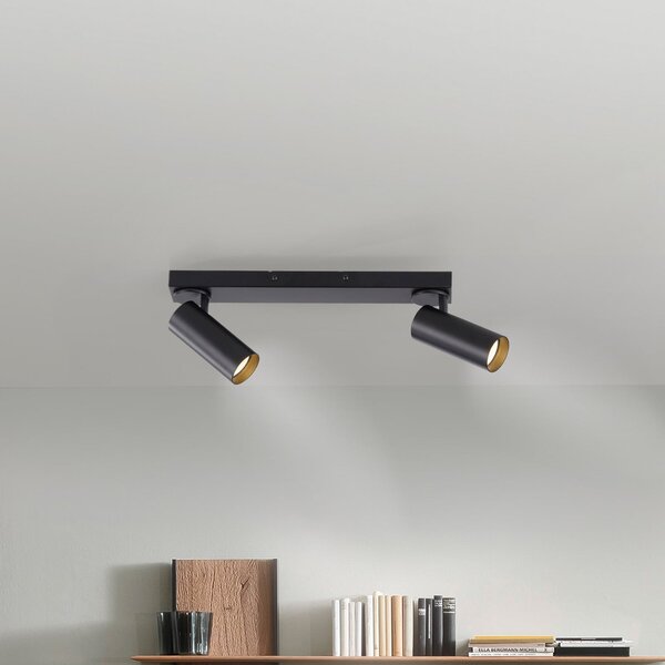Schöner Wohnen Stropni reflektor RIK, črn, 2-žarčni, 59 cm, kovina, GU10-LED, Črna, Dnevna soba / jedilnica, Aluminij, Sodobni, Strop z več plameni