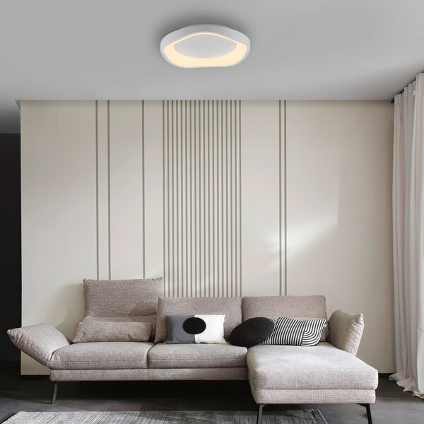 Schöner Wohnen LED-stropna svetilka MONTA, bela, Ø 40 cm, kovinska, Switchdim, zatemnjen, Bela, Dnevna soba / jedilnica, Kovina, Sodobni