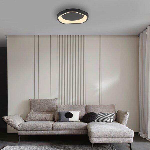 Schöner Wohnen LED-stropna svetilka MONTA, črna, Ø 40 cm, kovina, Switchdim, zatemnjen, Črna, Dnevna soba / jedilnica, Kovina, Sodobni