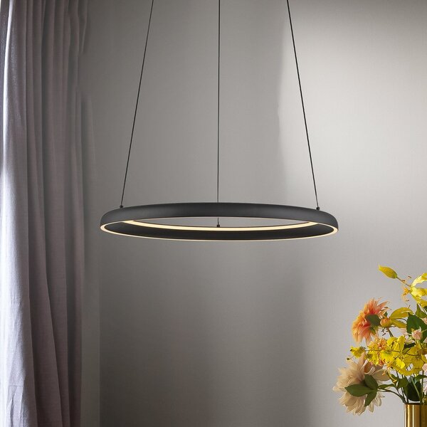 Schöner Wohnen LED-visoka svetilka QUILLO, črna, Ø 60 cm, kovina, Switchdim, zatemnjen, Črna, Dnevna soba / jedilnica, Aluminij, Sodobni