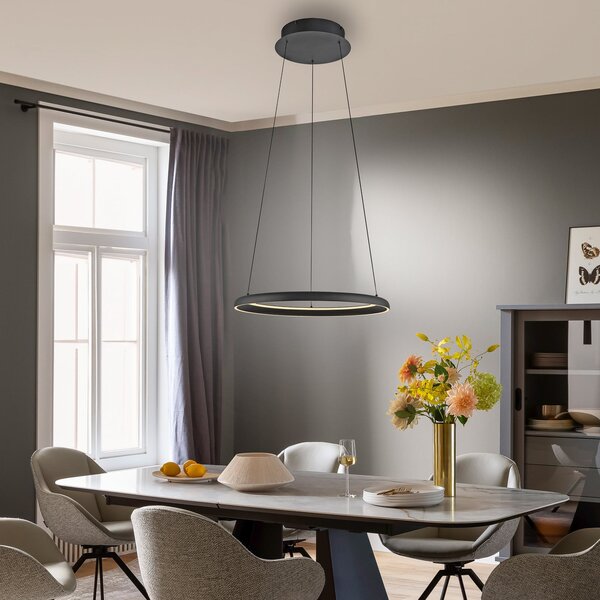 Schöner Wohnen LED-visoka svetilka QUILLO, črna, Ø 60 cm, kovina, Switchdim, zatemnjen, Črna, Dnevna soba / jedilnica, Aluminij, Sodobni