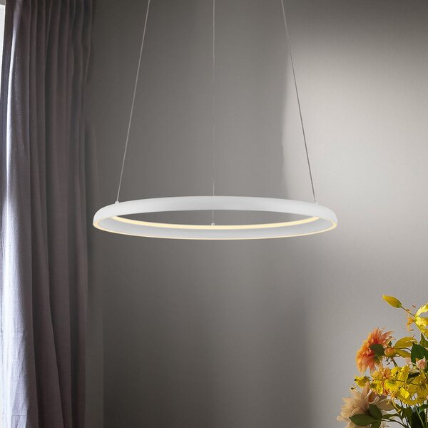 Schöner Wohnen LED-visoka svetilka QUILLO, bela, Ø 60 cm, kovina, Switchdim, zatemnjen, Bela, Dnevna soba / jedilnica, Aluminij, Sodobni