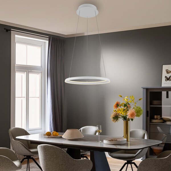 Schöner Wohnen LED-visoka svetilka QUILLO, bela, Ø 60 cm, kovina, Switchdim, zatemnjen, Bela, Dnevna soba / jedilnica, Aluminij, Sodobni