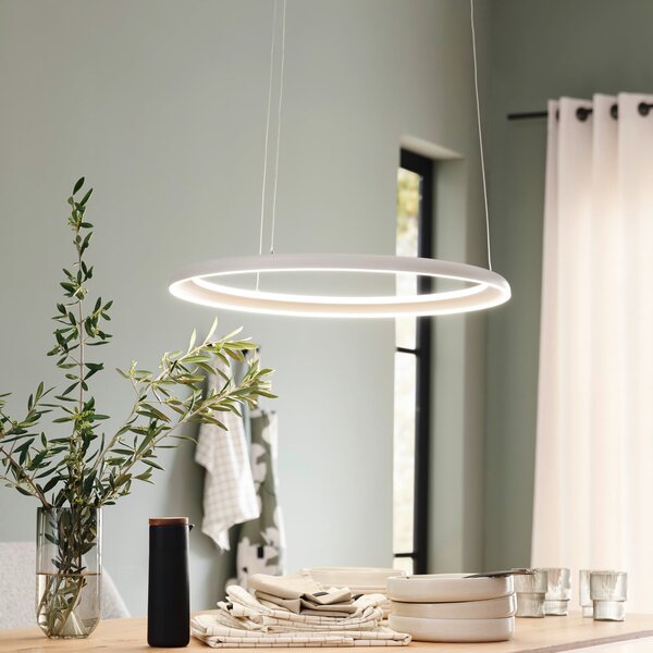 Schöner Wohnen LED-visoka svetilka QUILLO, bež, Ø 60 cm, kovina, Switchdim, zatemnjen, Bež, Dnevna soba / jedilnica, Aluminij, Sodobni