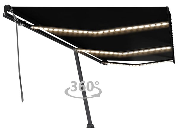 VidaXL Ročno zložljiva tenda z LED lučkami 600x350 cm antracitna