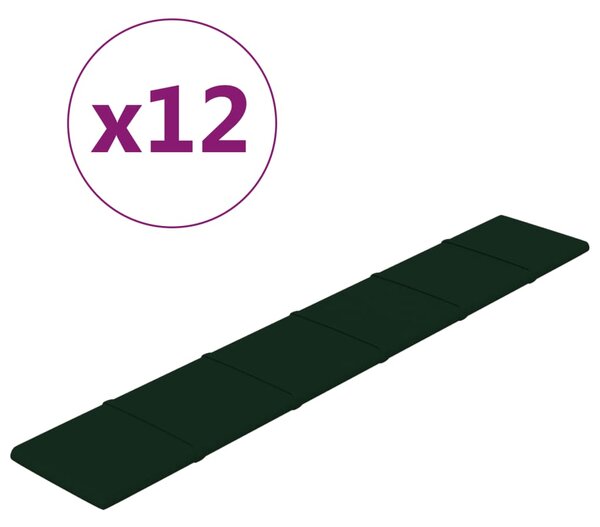 VidaXL Stenski paneli 12 kosov temno zeleni 90x15 cm žamet 1,62 m²