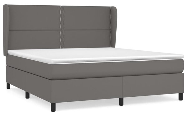 VidaXL Box spring postelja z vzmetnico siva 160x200 cm umetno usnje