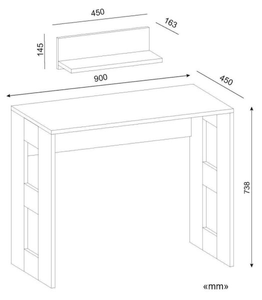 Delovna miza ROBIN 74x90 cm + Stenska polica 14x45 cm bela