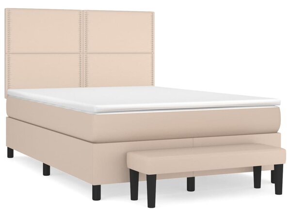 VidaXL Box spring postelja z vzmetnico kapučino 140x190cm umetno usnje