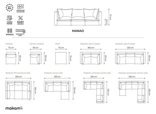 Kaki zelena kotna sedežna garnitura Manao – Makamii