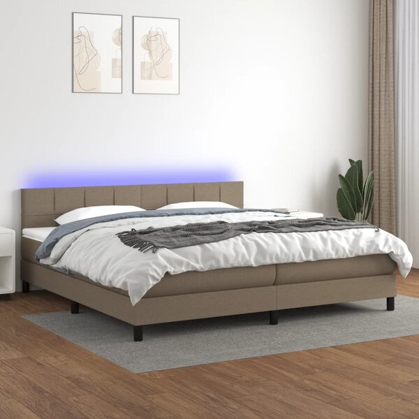 VidaXL Box spring postelja z vzmetnico LED taupe 200x200 cm blago