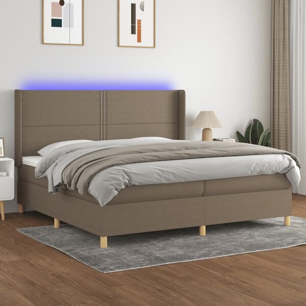 VidaXL Box spring postelja z vzmetnico LED taupe 200x200 cm blago