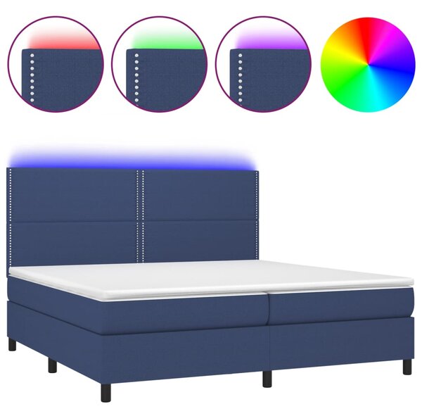 VidaXL Box spring postelja z vzmetnico LED modra 200x200 cm blago