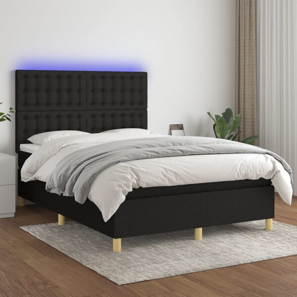 VidaXL Box spring postelja z vzmetnico LED črna 140x200 cm blago