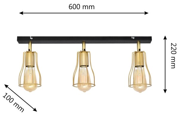 Reflektor TUBE 3xE27/60W/230V zlata/črna