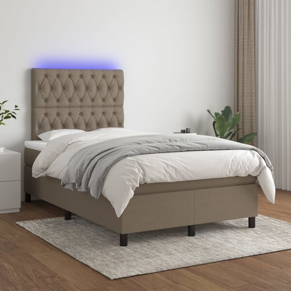 VidaXL Box spring postelja z vzmetnico LED taupe 120x200 cm blago