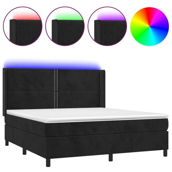 VidaXL Box spring postelja z vzmetnico LED črna 160x200 cm žamet