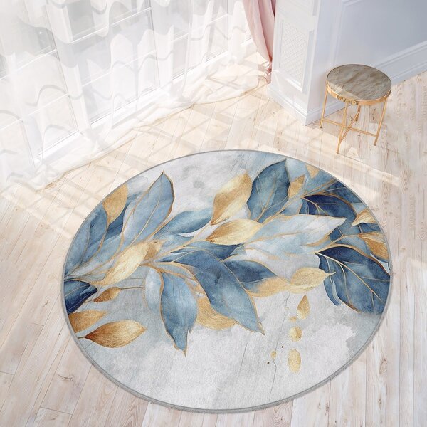 Modra/zlata pralna okrogla preproga ø 150 cm Golden Leaves – Mila Home