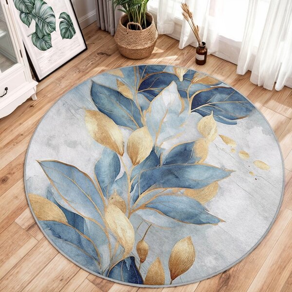 Modra/zlata pralna okrogla preproga ø 150 cm Golden Leaves – Mila Home
