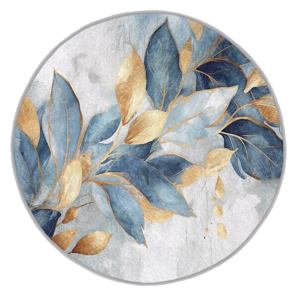 Modra/zlata pralna okrogla preproga ø 150 cm Golden Leaves – Mila Home