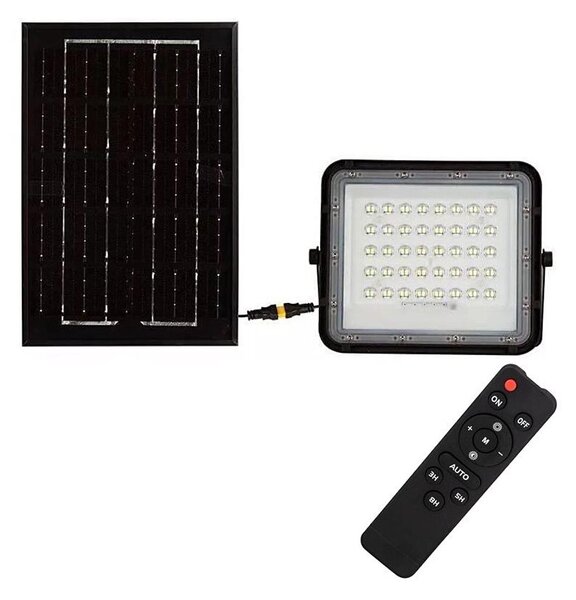 LED Zunanji solarni reflektor LED/6W/3,2V IP65 6400K črna + Daljinski upravljalnik