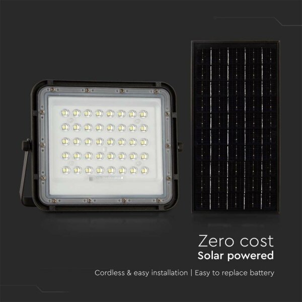 LED Zunanji solarni reflektor LED/10W/3,2V IP65 4000K črna + Daljinski upravljalnik