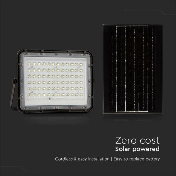 LED Zunanji solarni reflektor LED/15W/3,2V IP65 4000K črna + Daljinski upravljalnik