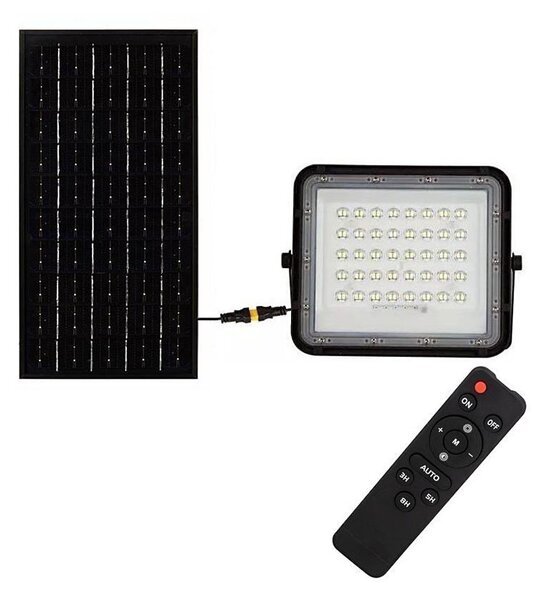 LED Zunanji solarni reflektor LED/10W/3,2V IP65 4000K črna + Daljinski upravljalnik