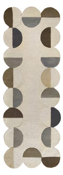 Sivo-bež ročno tkan volnen tekač 80x230 cm Mia Scallop Frame – Flair Rugs