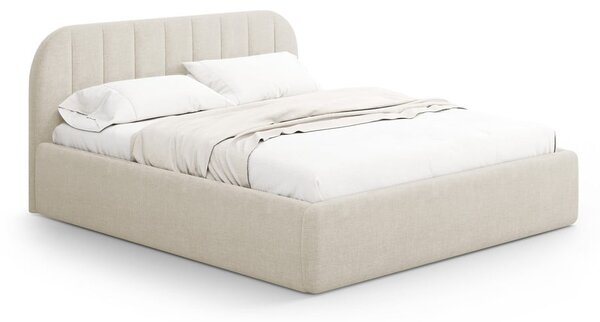 Kremno bela oblazinjena zakonska postelja s prostorom za shranjevanje z letvenim dnom 200x200 cm Juno – Windsor & Co Sofas