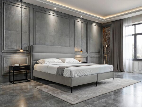 POSTELJA BOXSPRING x , tekstil, leseni material svetlo siva