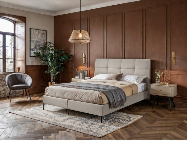 POSTELJA BOXSPRING x , tekstil, leseni material krem barve